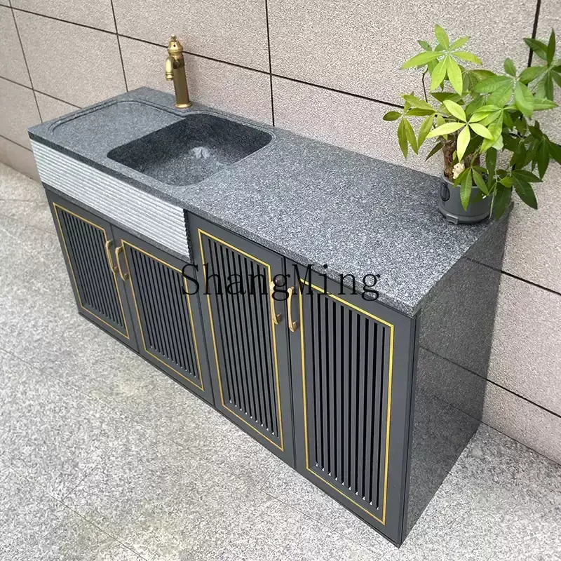 HJ natural marble outdoor console courtyard sink granite integrated laundry pool