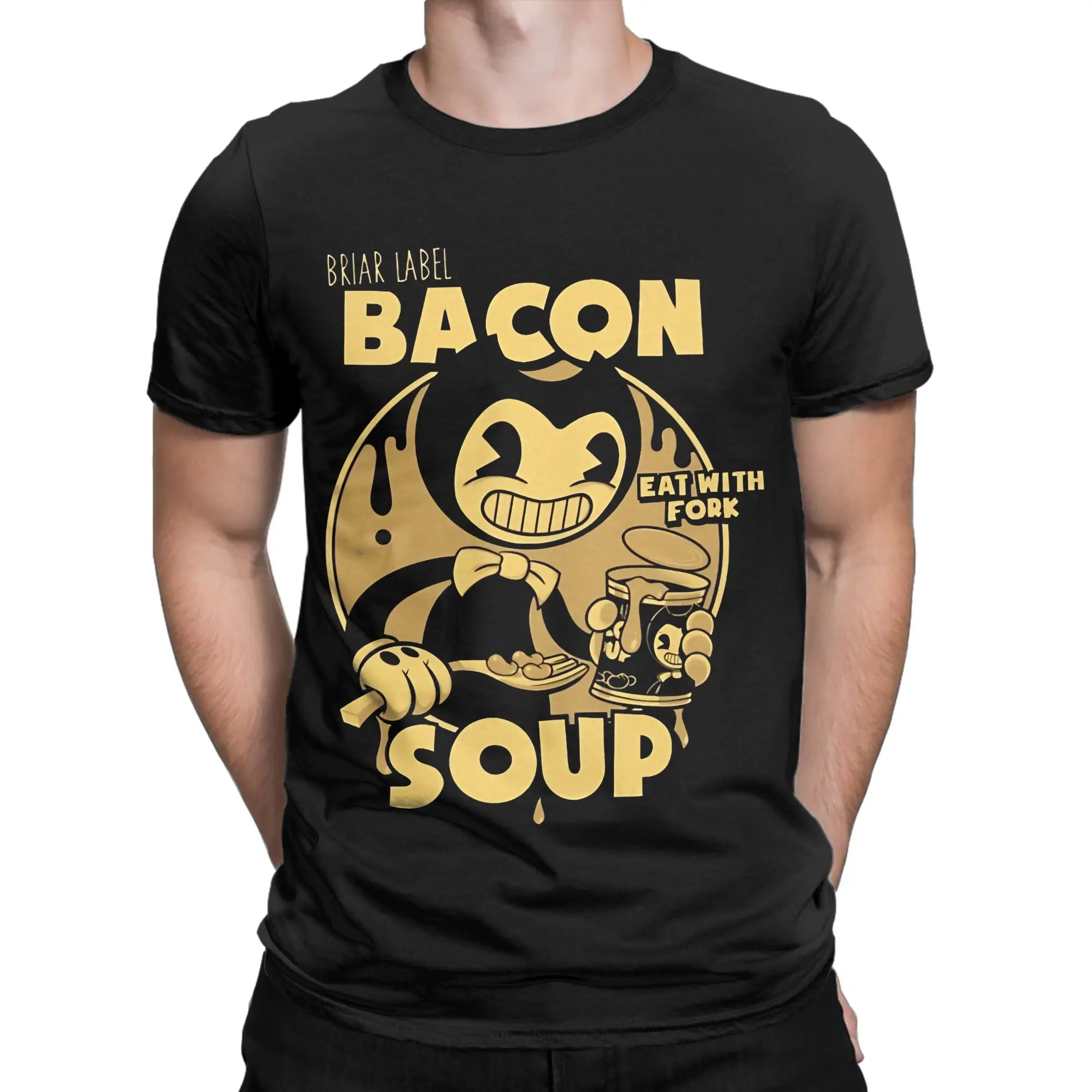 Eat with fork Novelty Graphic 100% Cotton T-Shirt Cuphead Tops Tees For Men