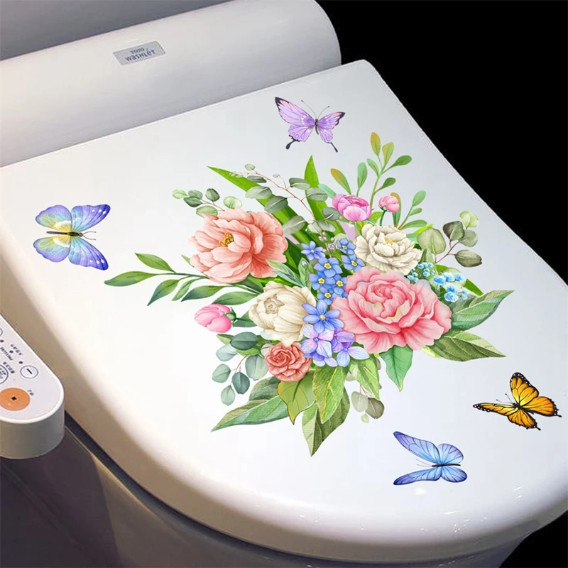 Bathroom Wall Sticker DIY Colorful Flower Butterfly Toilet Decal Art Craft Home Decor