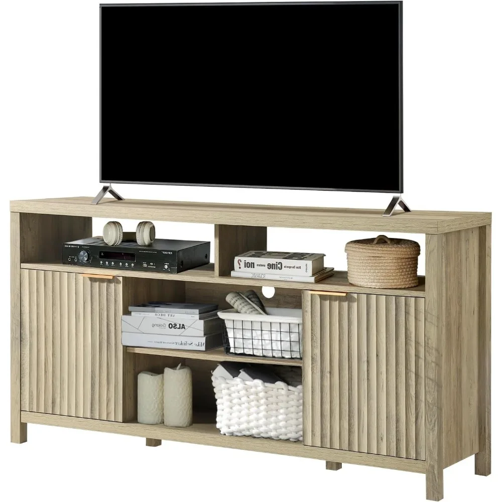 

Fluted Tall TV Stands for Living Room, Heavy Duty Entertainment Center with Storage, Mid Century Modern Television Stands for 50