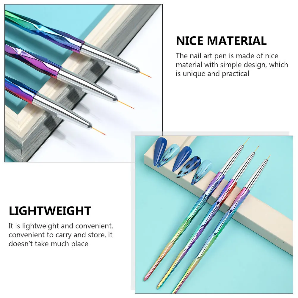 3pcs 아트 펜 세트 DIY 네일 디자인을위한 경량 매니큐어 도구 휴대용 네일 아트 페인팅 도구 액세서리 살롱 사용