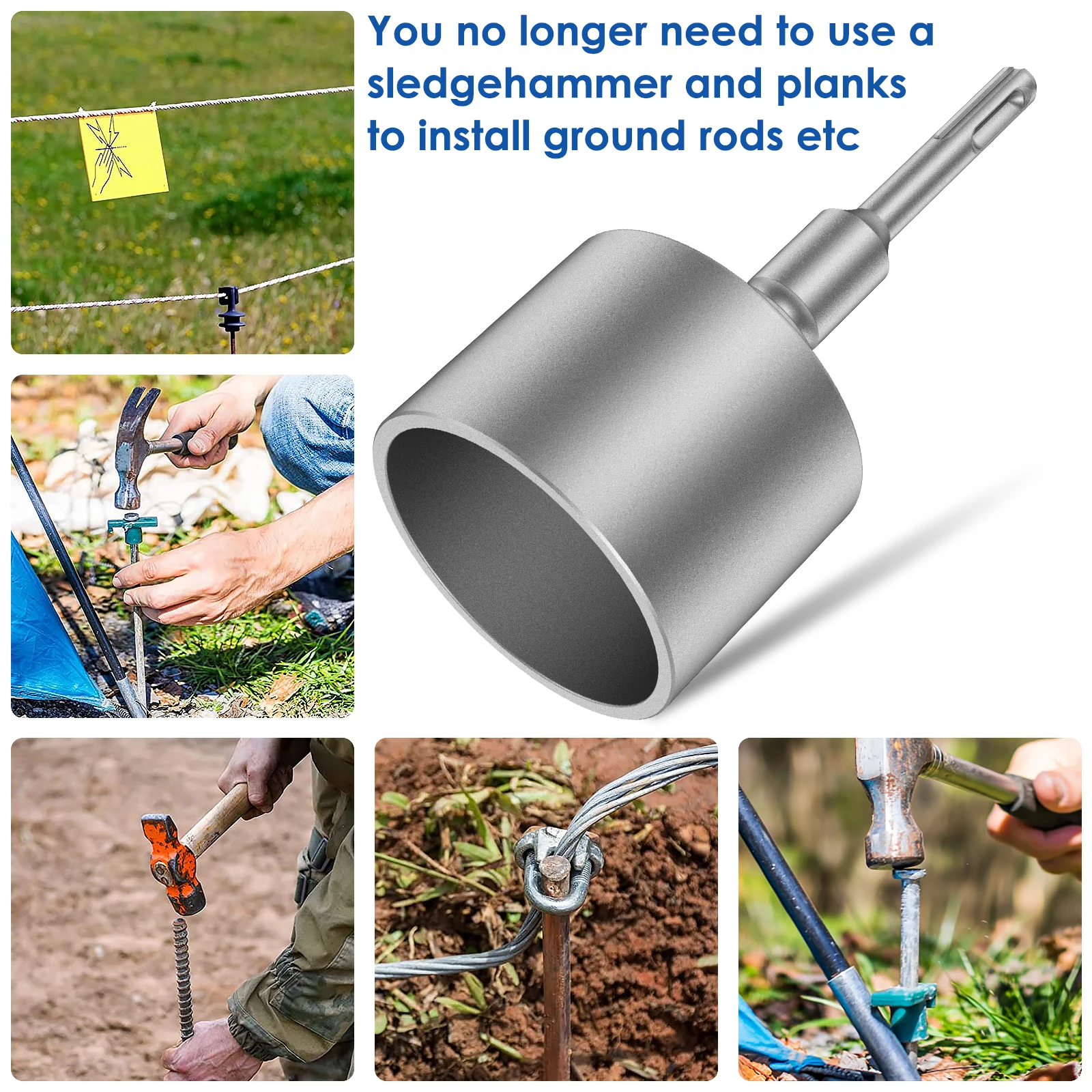 Ground Rod Driver 30/45/65mm SDS-Plus T Post Ground Rod Driver Forged Steel Drill Bit Driver Durable Hammer Drill Rod Converter