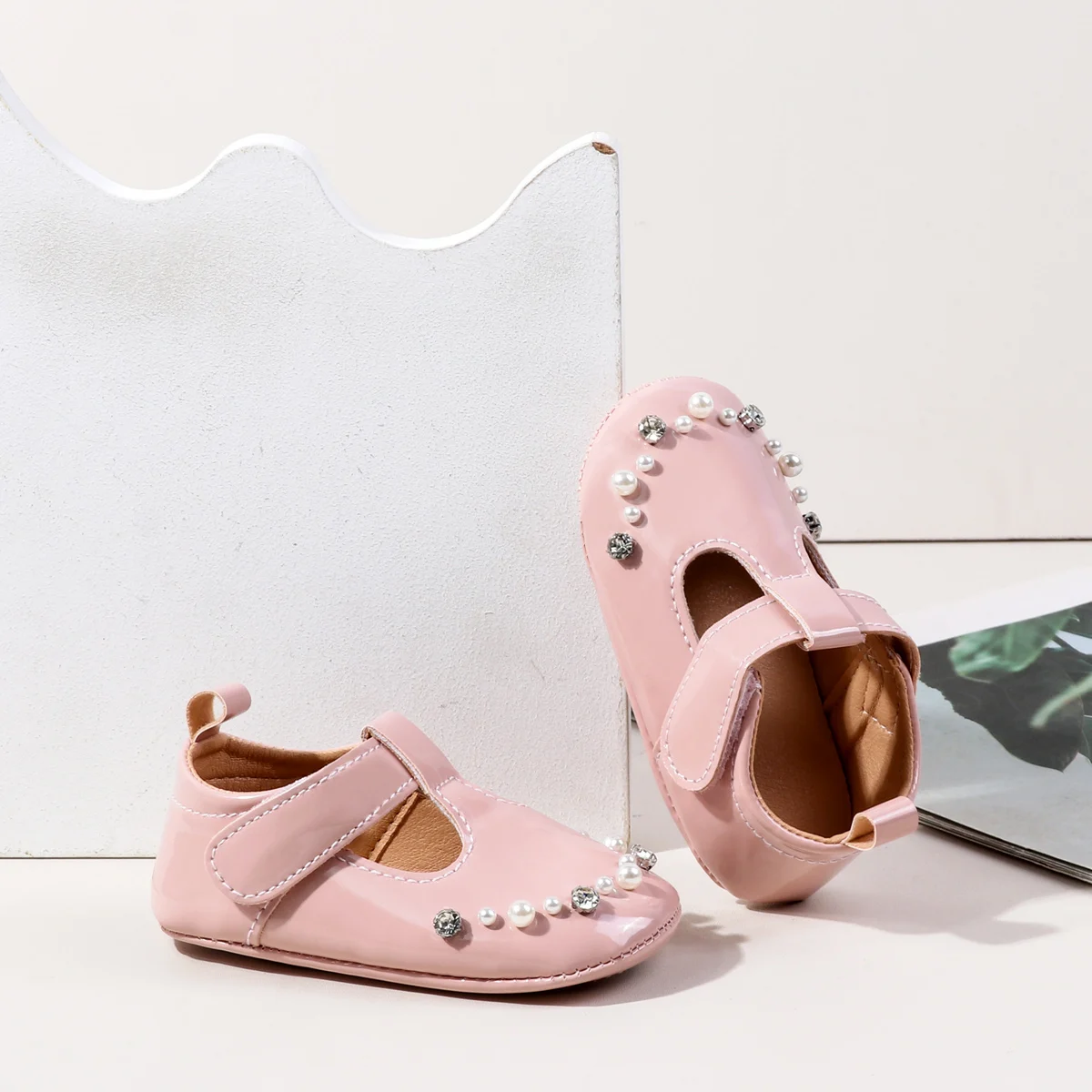 الربيع والخريف نمط اللؤلؤ والكريستال تصميم الطفل تعلم مشوا 0-1 سنة الفتيان والفتيات لينة سوليد أحذية الملاعب المغطاة #4