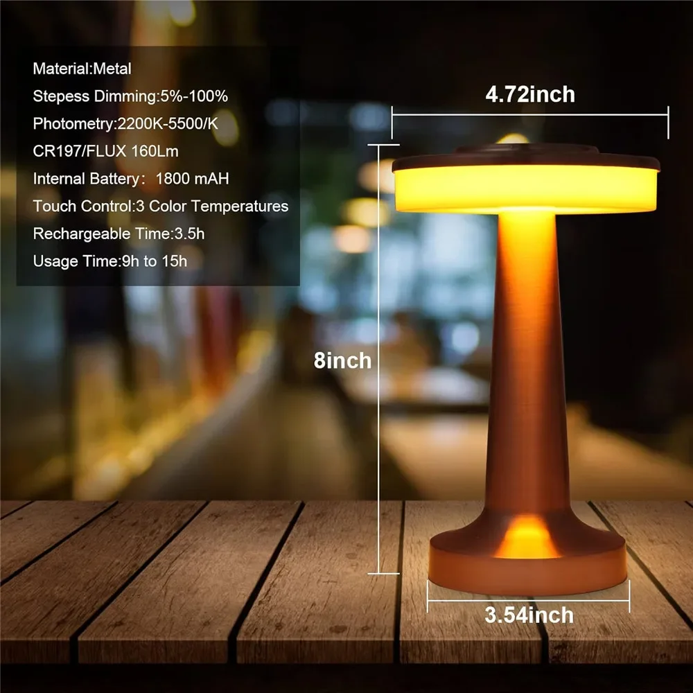 Retro Bar Portable LED Table Lamp with Touch Sensor 3-Levels Brightness Coffee Decoration Rechargeable Night Light Gift