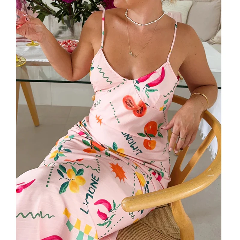 Women y2k Fairycore Vintage Graphic Printed Maxi Dress Spaghetti Strap Floral Midi Slip Dress Backless Long Flowy Sundress