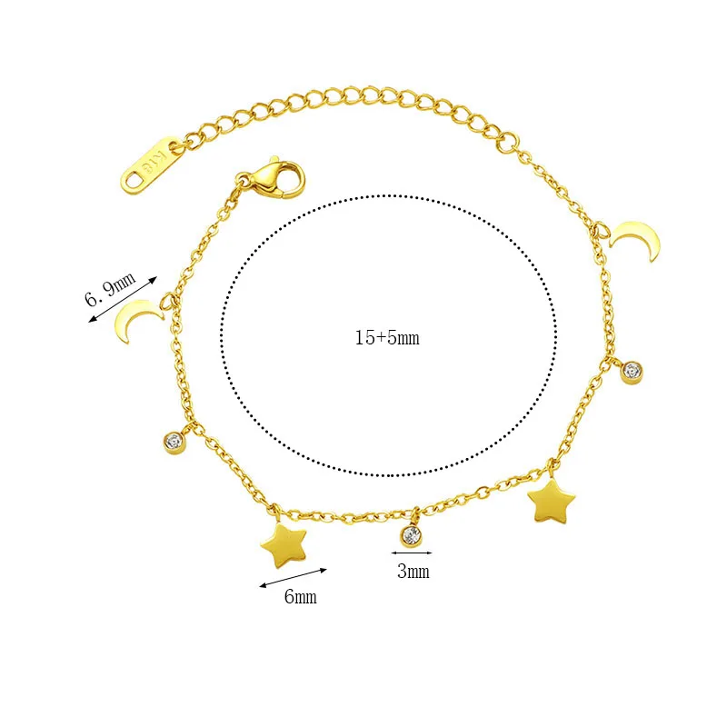 البوهيمي الزركون القمر ستار سحر سوار للنساء الفولاذ المقاوم للصدأ القمر ستار سلسلة سوار الأزياء والمجوهرات هدية عيد الحب #6