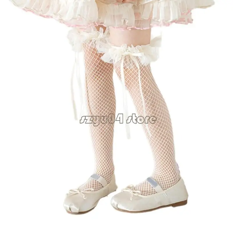 4 × 7D الدانتيل الدانتيل الجوارب الحلو للأطفال الذين يعانون من تقليم القوس الجميل ، وجوارب بطول العجل الأوسط للحفلات والزي غير #3