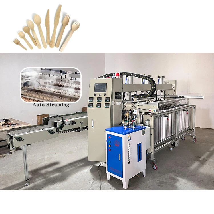 Fully Automatic Grey Wood Spoon Ice Cream Stick Making Machine with 100,000 Pieces/8 Hours Capacity for Disposable Cutlery Press