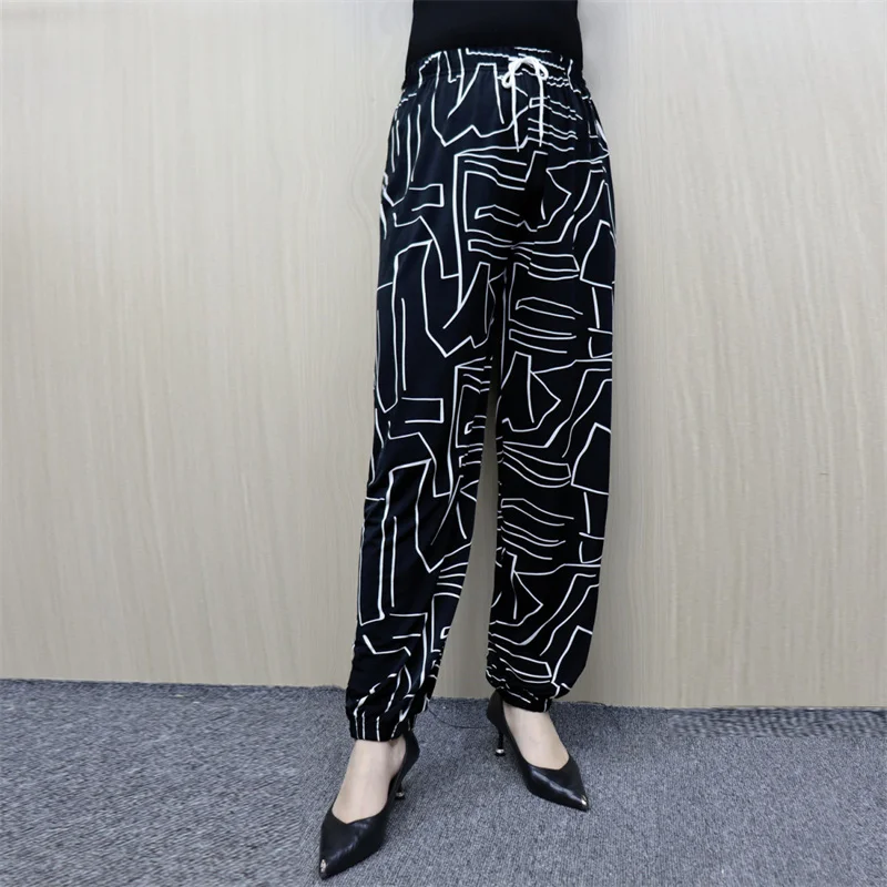 Middle Aged Elderly Mother Pants, Summer Thin Ice Silk Flower Lantern  Pants, Women Loose Casual, Summer Wideloose Flower Pants