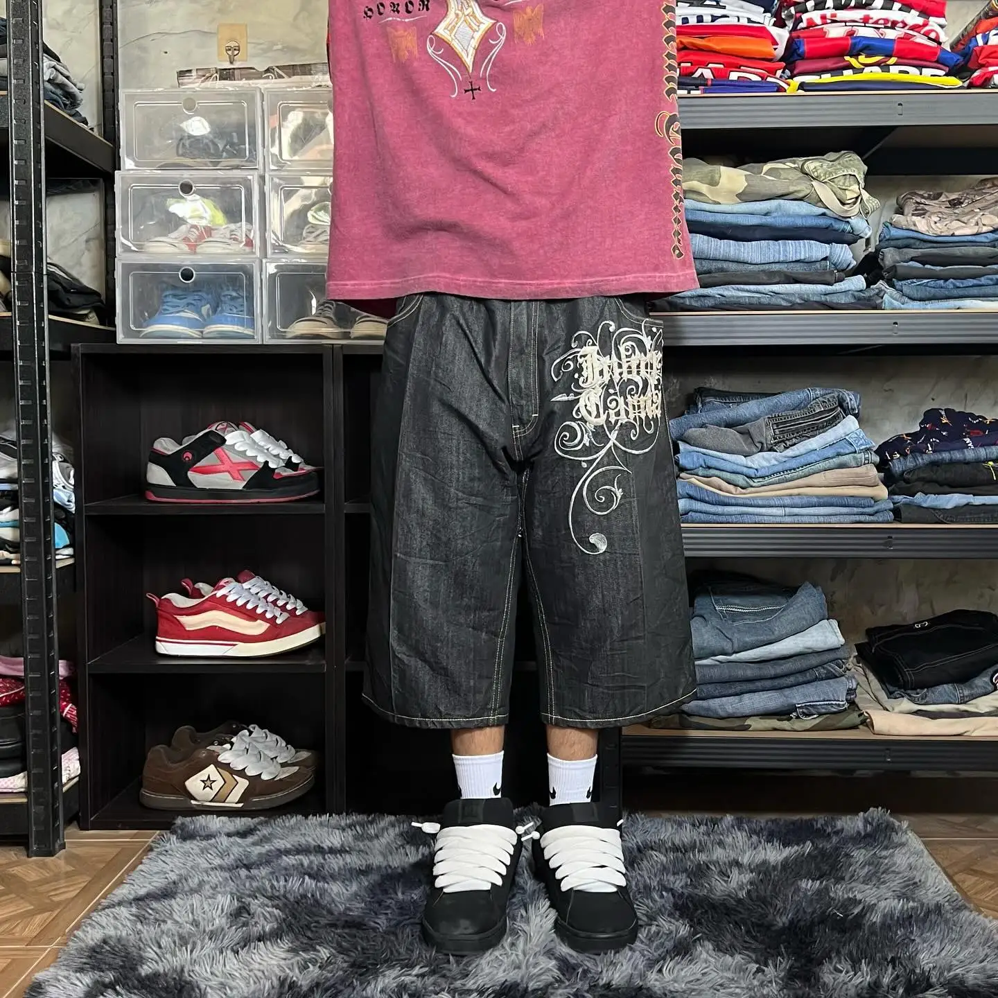 Baggy Y2K Neue Trend Harajuku Hip-Hop Rock Joker Straße Herren Sport Hosen Gothic Retro Stickerei Lose Amerikanischen Denim Shorts