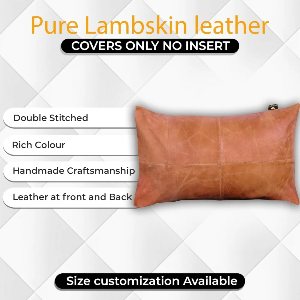 Funda de almohada de piel de cordero 100% - Funda de cojín para sofá - Fundas decorativas elegantes para sala de estar y dormitorio