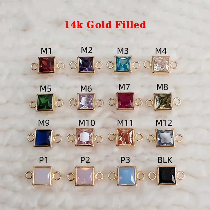 Square Bezel Connector 14k Gold Filled Charm  Fine Jewelry For Women DIY Accessories Bracelet Necklace Making Birth Stone Bezel