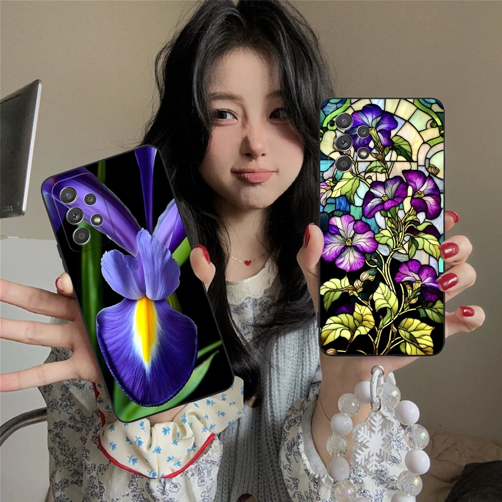 Iris Flower Pretty Mobile Cell Phone Case for Samsung Galaxy A91 73 71 70 54 53 52 34 24 23 21 S 5G Black Soft Phone Cover Shell