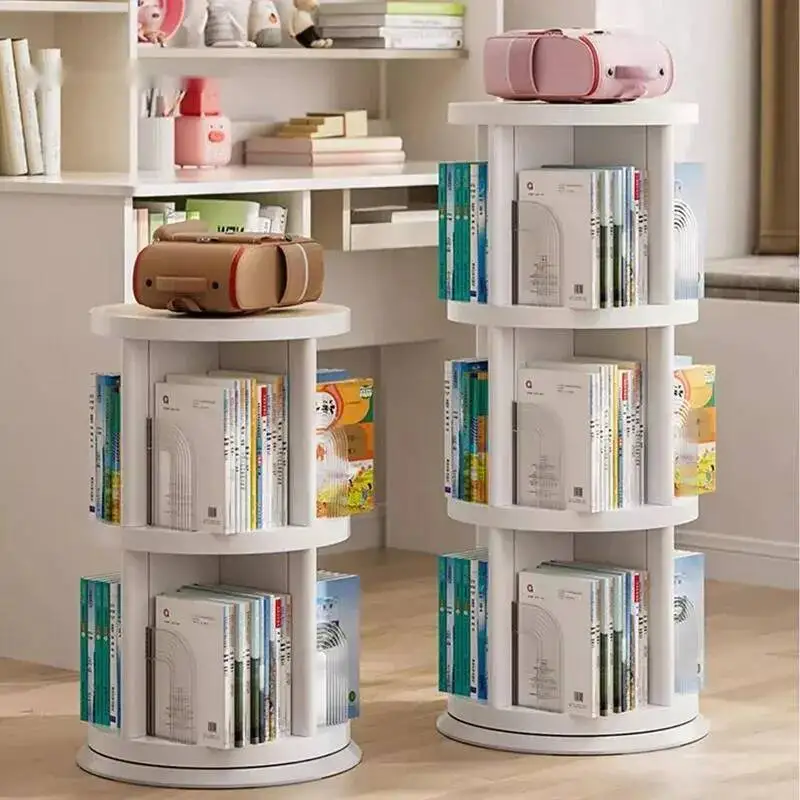 

Display Mobile Bedroom Shelves Cabinets White Bookcase Rotating Bookcase Organizer Round Estante Para Livros Modular Furnitures