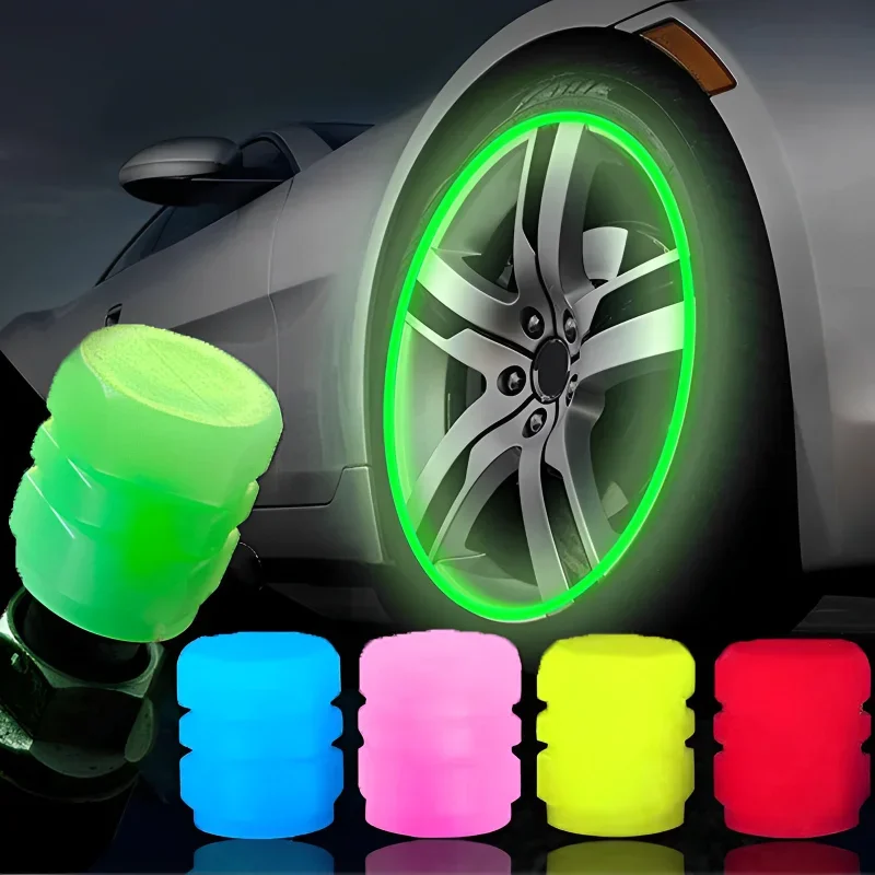 4/8PCS Colorful Luminous tyre valve caps Fluorescent Night Caps Motorcycle Bike Night Glowing Cap Decor Nozzles Tyre Accessories