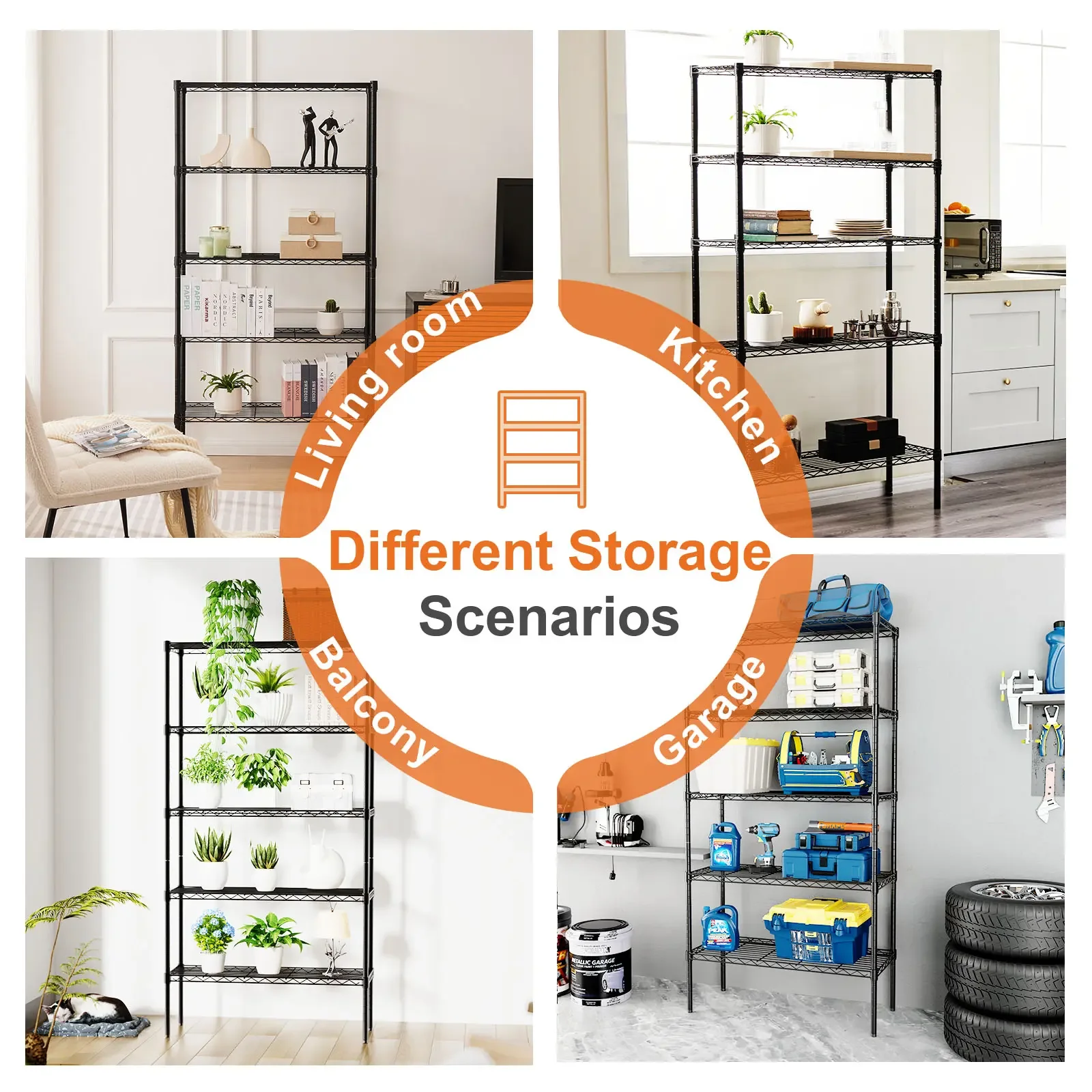 Sweet Furniture Heavy-Duty Metal Storage Shelving Unit - 3/4/5-Tier Adjustable Wire Racks, Freestanding Bathroom Organizer Shelf for Home Storage Organization (4-Tier Racks Option Available) view 5