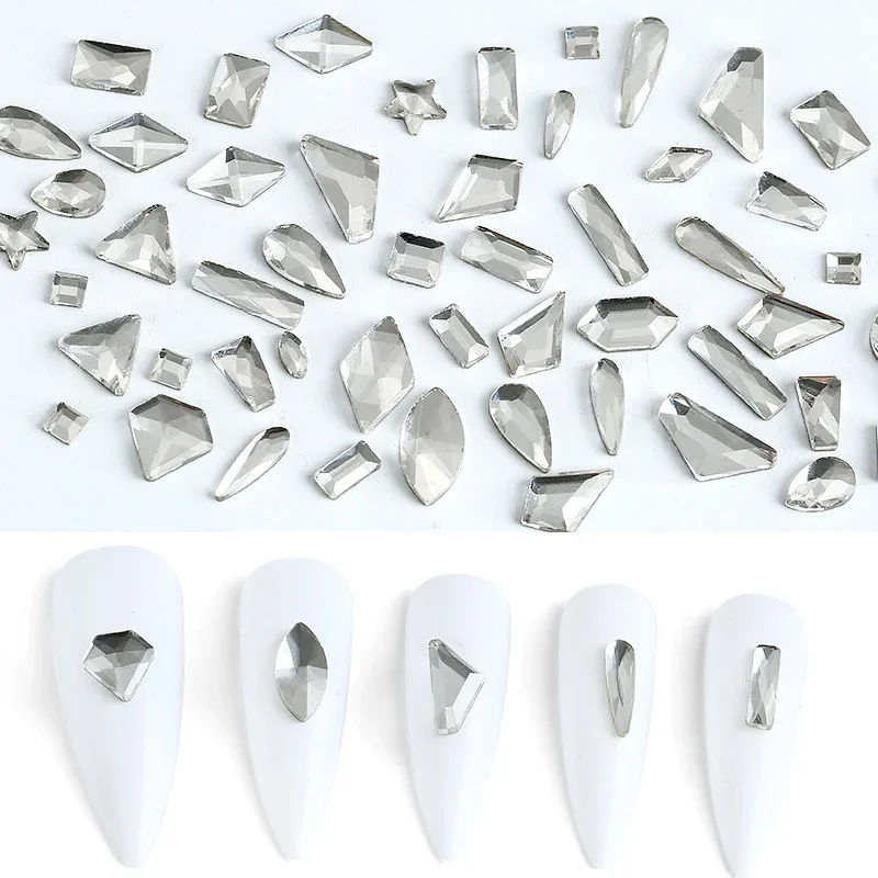 100 قطعة مزيج الأبيض واضح سلسلة مسمار الراين فلاتباك كريستال الماس الأحجار الكريمة ثلاثية الأبعاد بريق مسمار الفن زينة