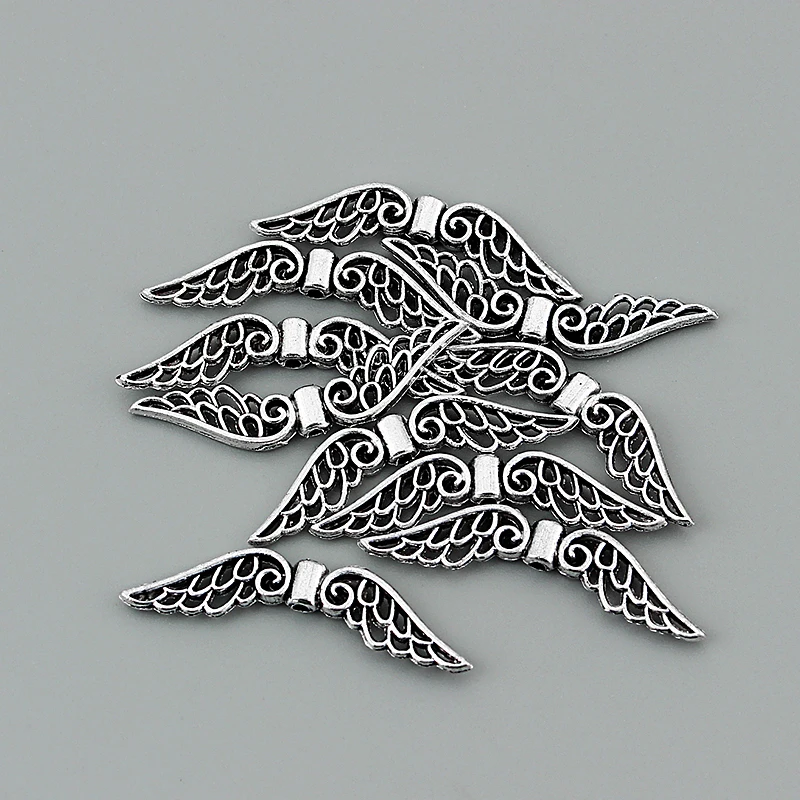200Pcs Antique Silver Angel Wing Charms Connectors