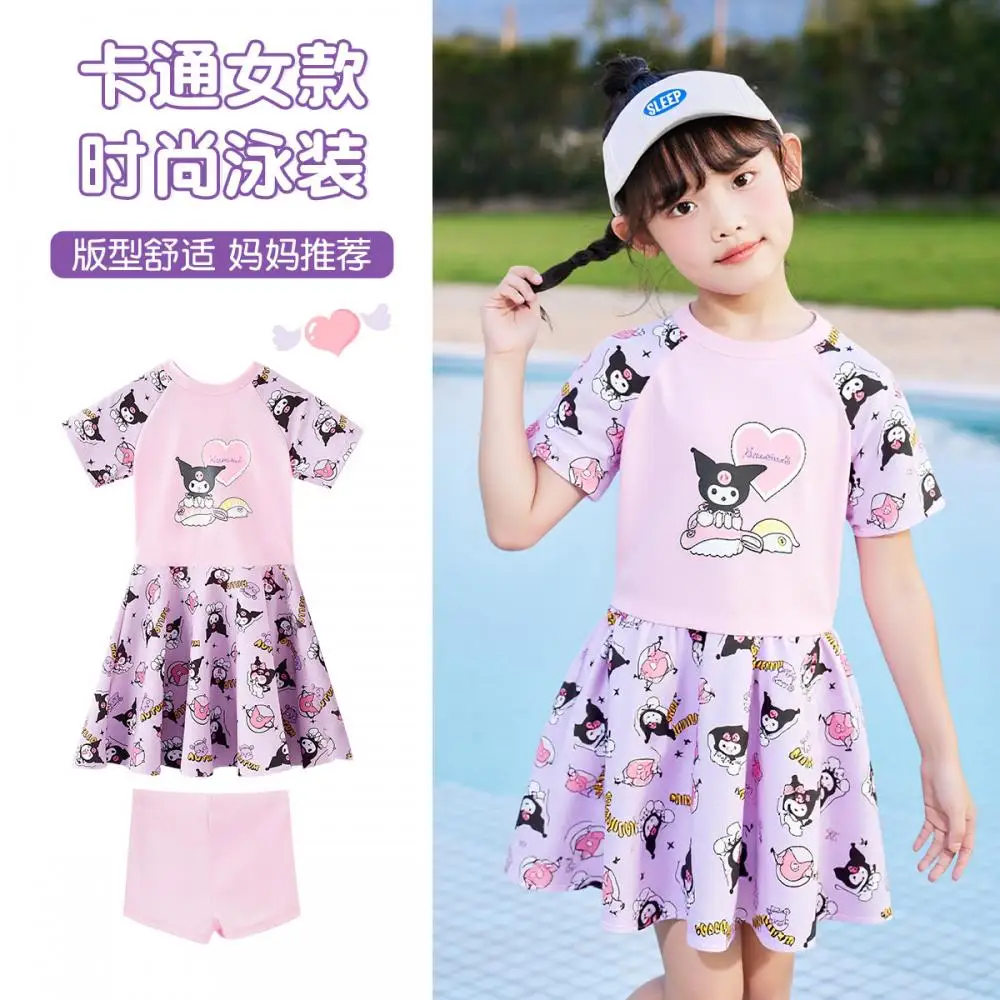 

Sanrio Kuromi Children's Swimsuit Summer Kid Wear Quick Dry Body Skirt Bikini Bathing Suit Girls Training Swimwear Beach Dresses