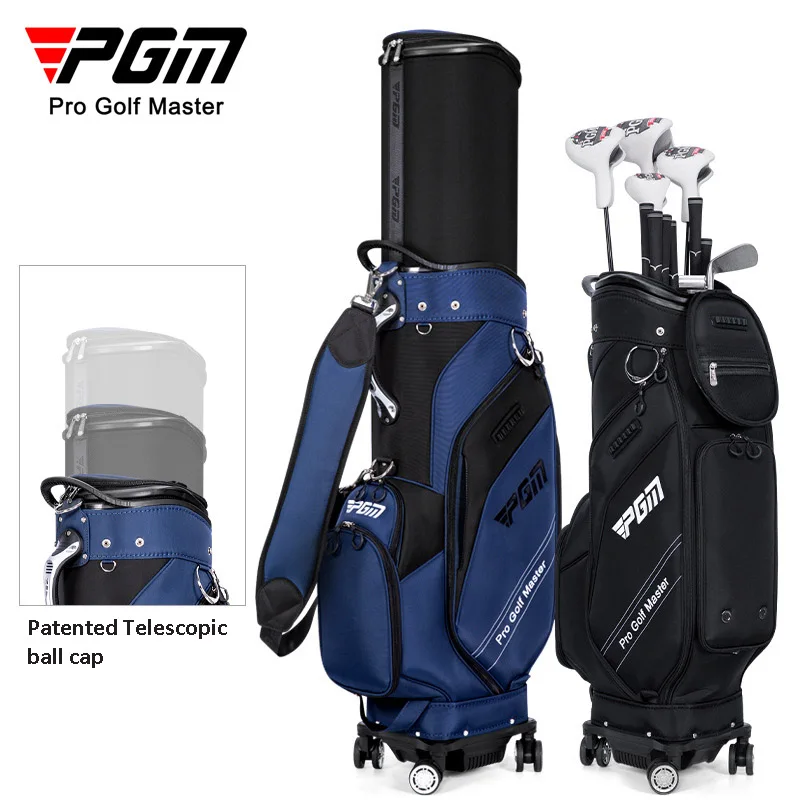 

PGM Golf Bag Waterproof Nylon Men Women Hardshell Telescopic Ball Cap Four-Wheel Flat Push Air Pack Reversible Club Frame