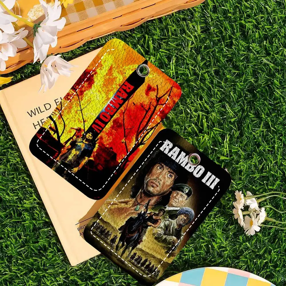 Classic Movie Rambo First Blood Vintage Film Card Wallet With Keychain PU Leather Printed Pattern Card Holder