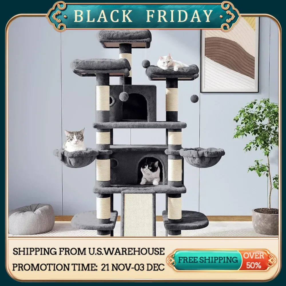 68 Inches Cat Tree House with Condo, Scratching Post, and Multi-Level Towers for Cats Warm and Comfortable Free Delivery