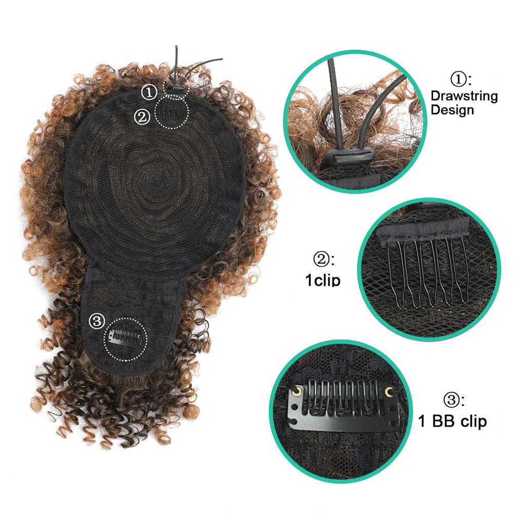 Afro Puff Trekkoord Synthetische Paardenstaart Voor Zwarte Vrouwen Korte Afro Kinky Krullend Paardenstaart Extensie Knot Met Pony Clip In Haar