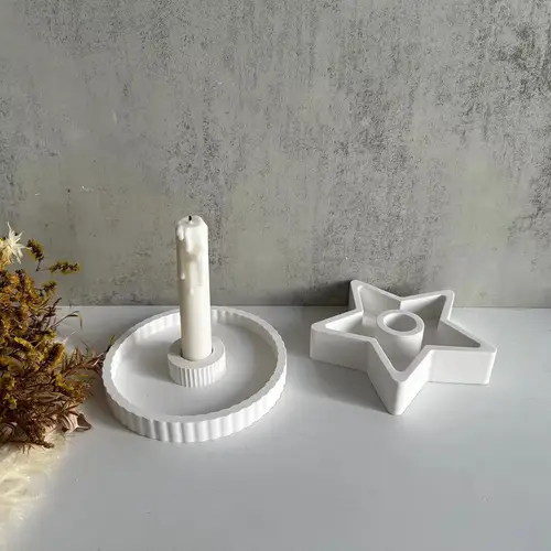 오각형 몰드 수직 줄무늬 디스크 촛대, 실리콘 몰드, 석고 시멘트 드립 몰드, 신제품 