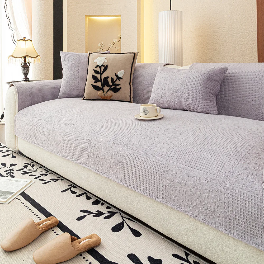

1pcs Milk Velvet Jacquard Sofa Cover Cat Paw Proof 4 Season Universal Non Slip Cushion Simple Armrest Backrest Towel