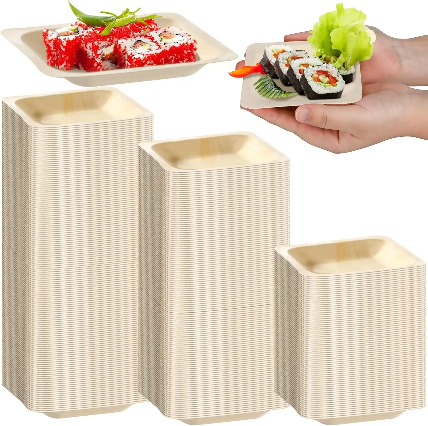 

300 Pcs Square Palm Leaf Bowls, Bamboo Disposable Plates for Party, Wedding, Appetizer, Dessert & Home Use (3.94x3.94x0.6 Inch)