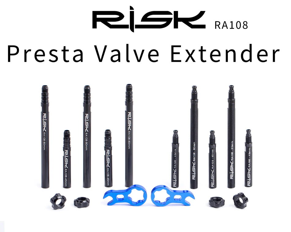 2PCS RISIKO Bike Fahrrad Innenrohr Presta Ventil Extender Verlängerung 45mm/80mm Integrierte Abnehmbare Mit Core schlüssel RA108 – Detail 1