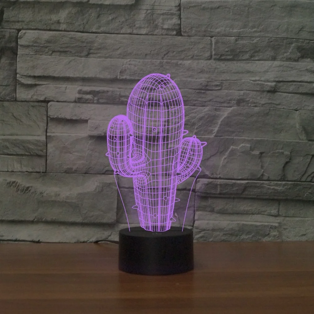 Cactus Night Light for Child 3d Illusion Lamp 7 Color Changing Led Night Lamp Bedroom Decor Nightlight Gift Toys for Kids Baby