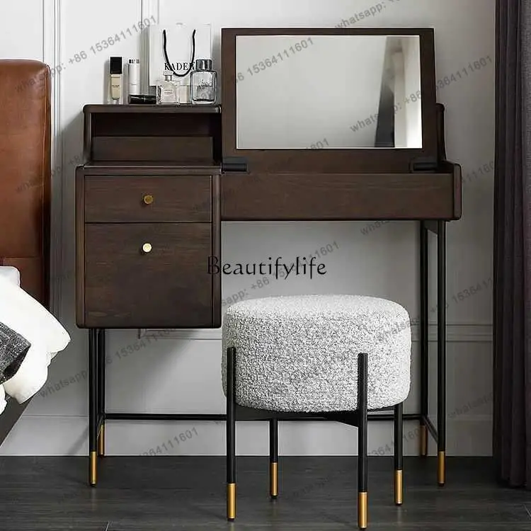 Factory Direct  Nordic oak clamshell dresser master bedroom storage cabinet integrated walnut light luxury makeup table