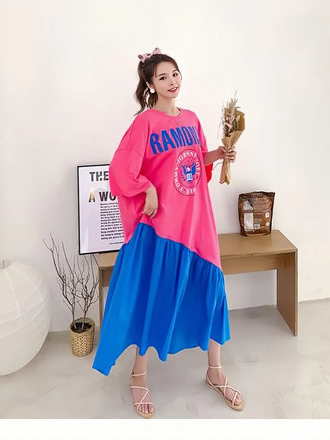 Grande taille femme Dr T-shirt Sle ventre couvrant Design été Faion coton ort Sve rond Ne couleur Dr