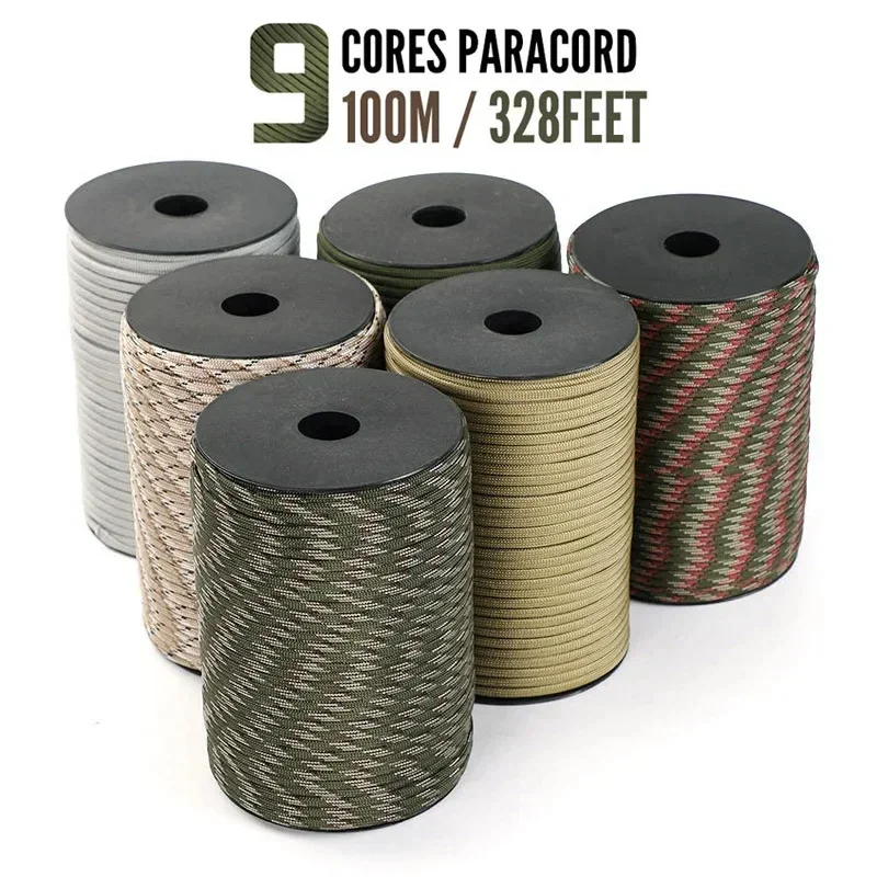 9 Cores 550 Paracord Cord 50/100M Dia.4mm For Outdoor Camping Survival Lanyard Parachute Rope Hiking Tent Accessories