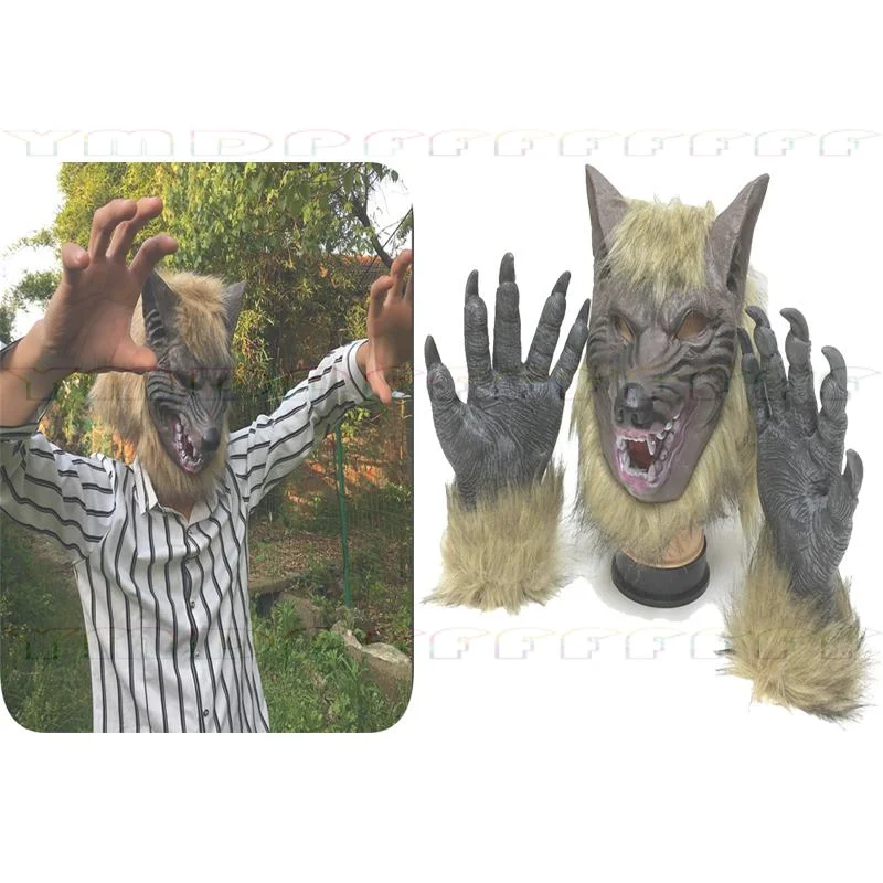 

Halloween latex wolf head mask werewolf gloves cosplay costume party horror decoration disguise props birthday gift new