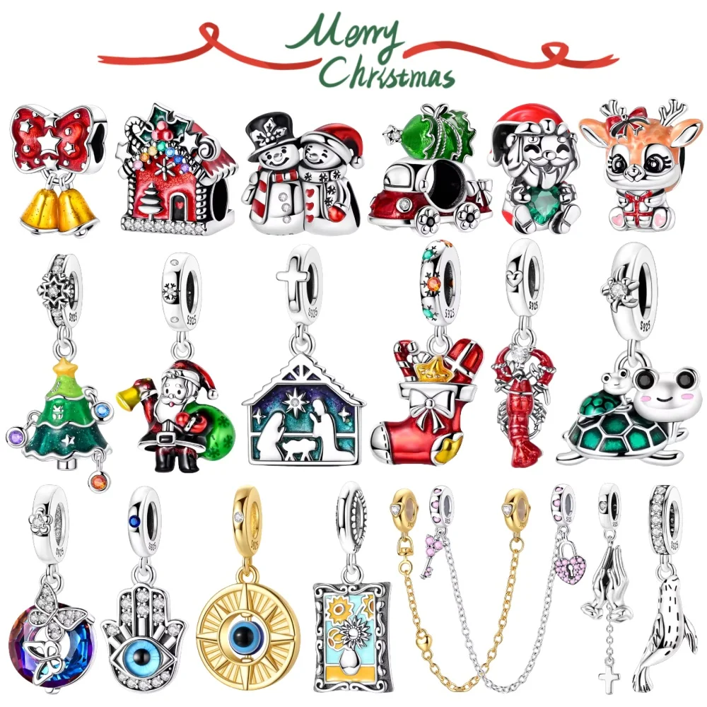 

925 Silver Green Turtle Christmas Series Charms Bead Inlaid Zirconium Pendants Fit Original Charms Bracelet Jewelry Gift Marking