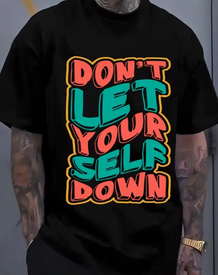Motivational T-Shirt T Shirts Round Neck T-shirt Men's Top Cheap Graphic Tees Black Casual Attire Going Out Printed T-shirts