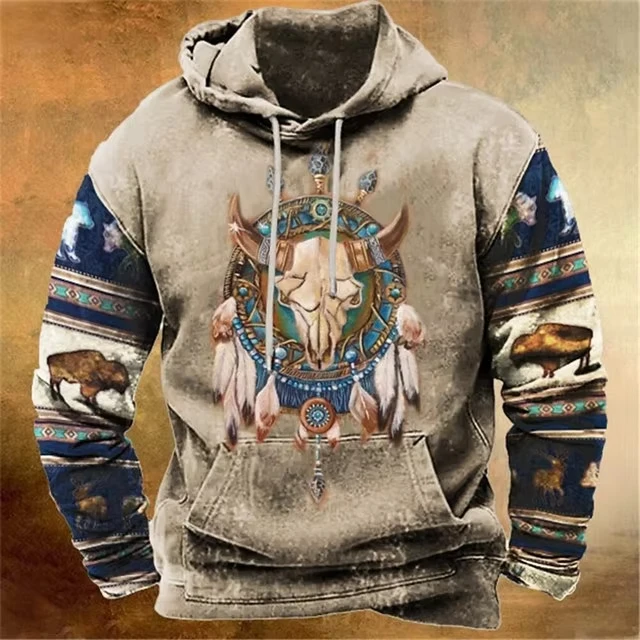 Vintage Pullover Hoodies For Men Autumn Retro Man 3D Print Hoodie Fashion Oversized Sweatshirt Long Sleeve Casua Man Clothing