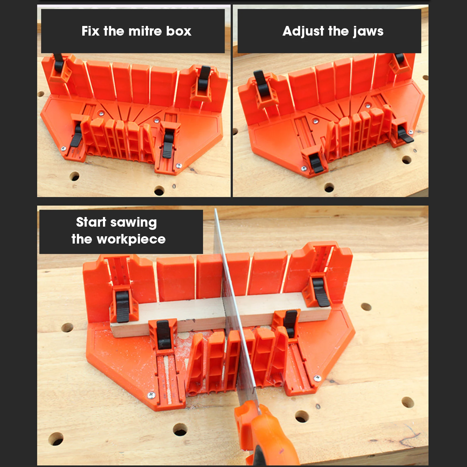 12/14-inch Mitre Box with Movable and Non-slip Jaw Woodworking Miter Saw Box Miter Saw Holder Storage 45/ 22.5/ 90 Degrees Cuts