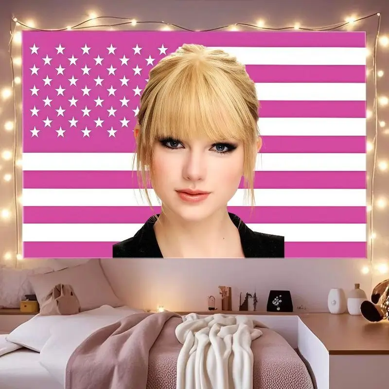 VIKAMA Pink Flag Theme Tapestry Star Bedroom Background Wallpaper Room Decoration Home Decoration