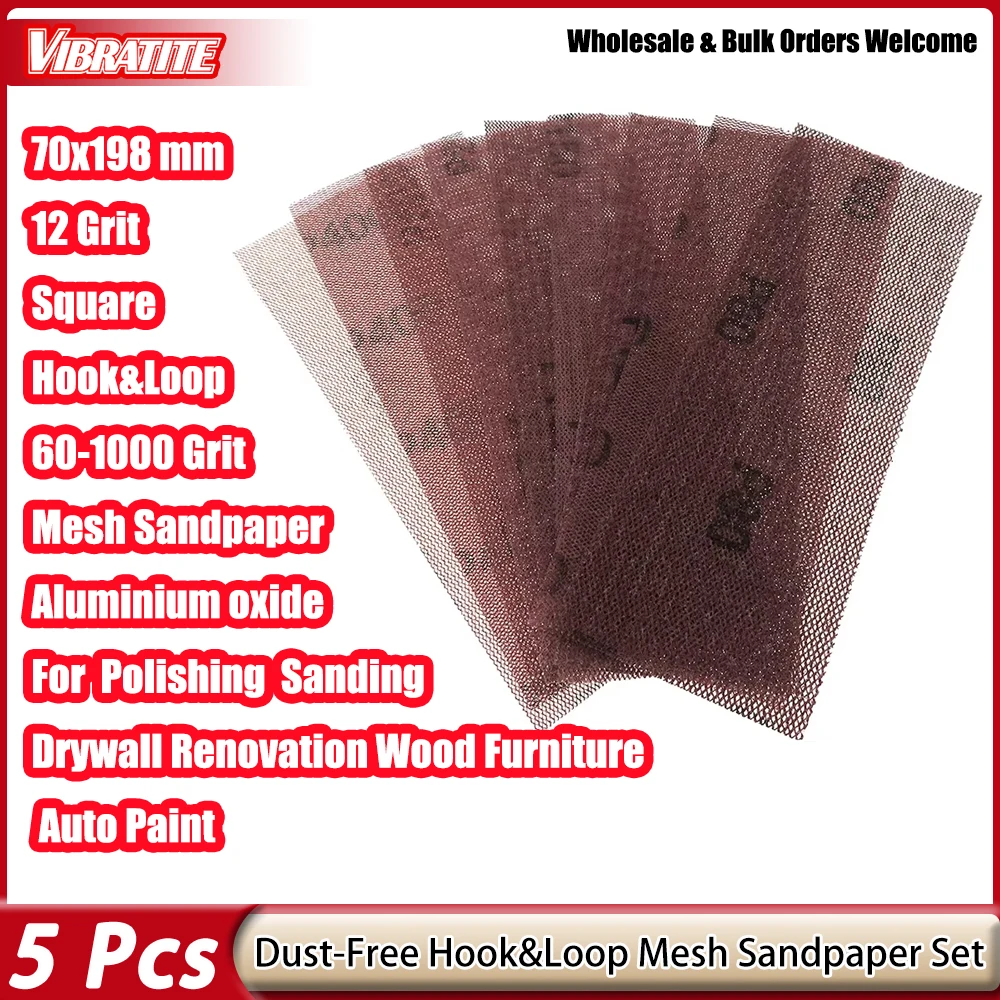 5 Pcs 70X198mm Mesh Sandpaper Sanding Discs Anti-blocking Hook&Loop Sandpaper Abrasive 80-320 Grit Car Grinding Paper