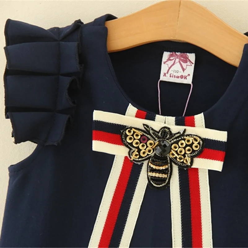 Girls Autumn Dress Cotton Petal Sleeve Summer Top Very Elegant Girl Dresses Kids Party Clothing Girl Butterfly Embroidery Dress