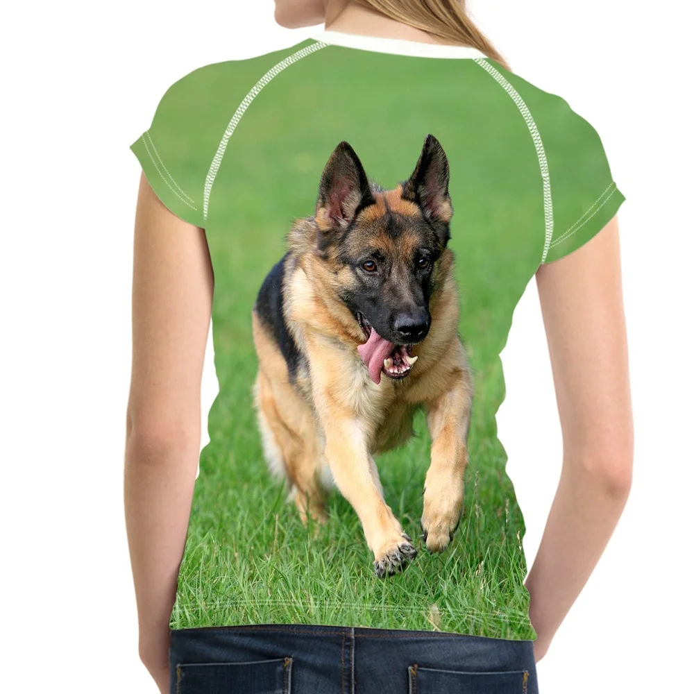 Women T Shirts Cute Animal German Shepherd Dog Pattern Girls O Neck T-shirts Fit Short Sleeve Top Tees