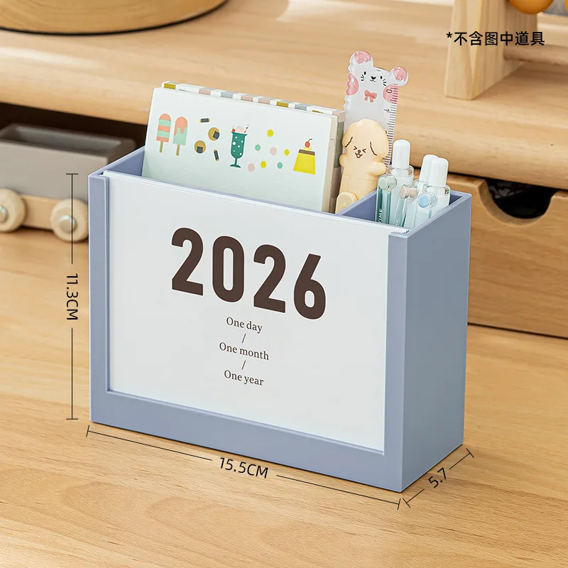 2025 & 2026 Productivity Calendar Stand Multifunctional Desk Organizer with Storage Box Cute Pen Holder & Memo Pad