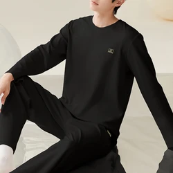 Spring Autumn Knitted Pjs Long-sleeved Men's Pajama Sets Male Pajamas Plaid Loungewear For Masculine Sleepwear Home PJ Clothing