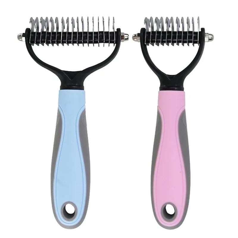 Pet Hair Removal Comb Brush Cat Dog Puppy Grooming Hair Shedding Tool Double sided Stainless Rake Comb Hair Knots Tangles Remove