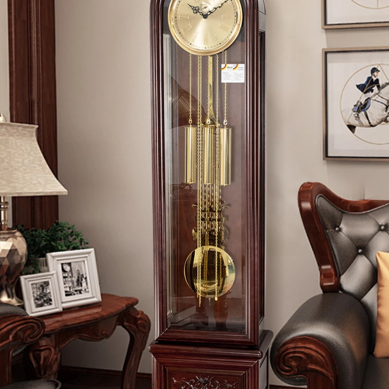 Living room new Chinese floor clock American solid wood machinery vertical clock villa luxury clock hedgehog rosewood clock