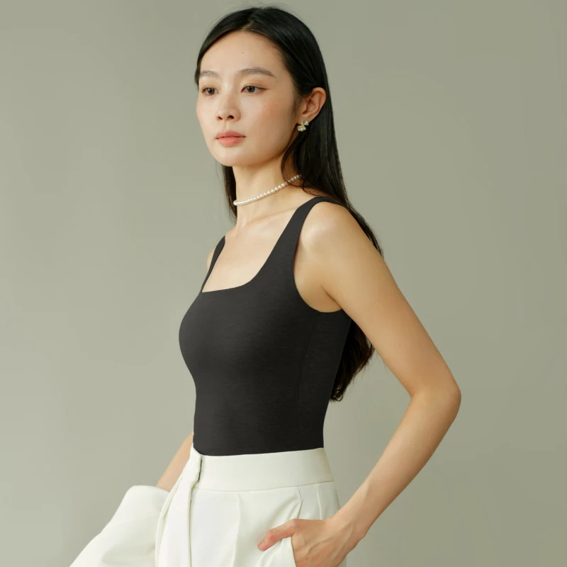 Women's Wool Blend Thermal Tank Top - Square Neck Sleeveless