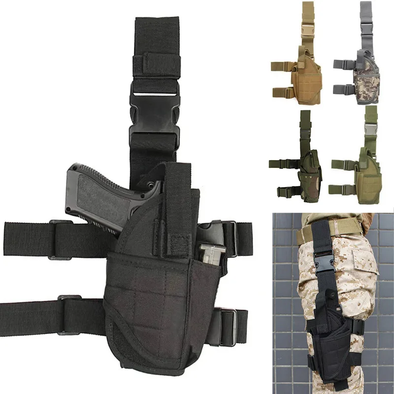 Tas pistol taktis luar ruangan untuk paha, tali paha berburu, sarung kulit gantung di kaki, cocok untuk semua pistol
